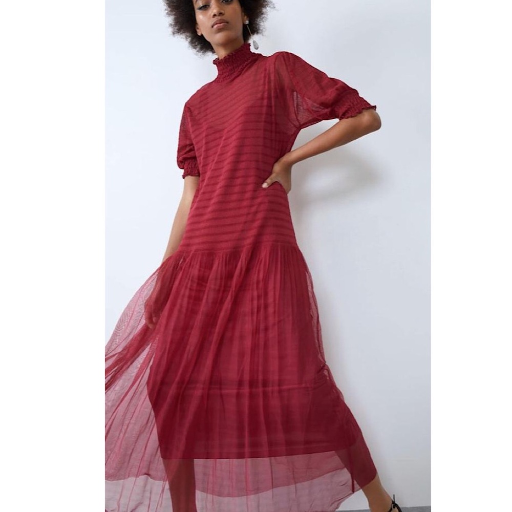 Zara Semi Sheer High Neck Midi Dress